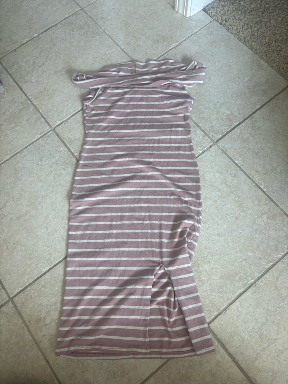 Heart Hips Mauve and White Striped Off-Shoulder Midi bodycon small